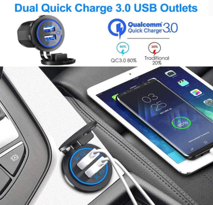 Quick Charge 3.0 Dual USB Power Outlet with Touch Switch Waterproof 12V/24V
