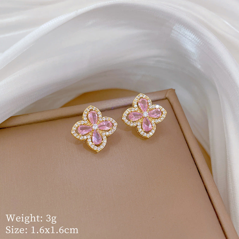 Pink Butterfly Blossom Gold Crystal Earrings