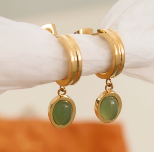 Emnellique Green gemstone Gold-plated titanium steel Drop Earrings