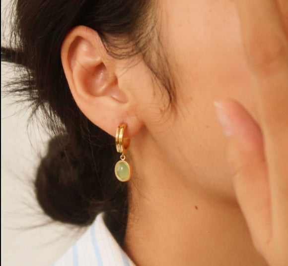 Emnellique Green gemstone Gold-plated titanium steel Drop Earrings