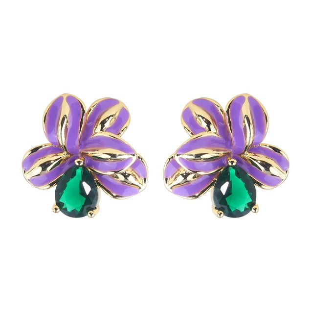 Embellique crystal glass gold-plated brass enamel drop earrings French iris