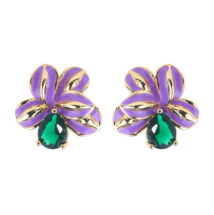 Embellique crystal glass gold-plated brass enamel drop earrings French iris
