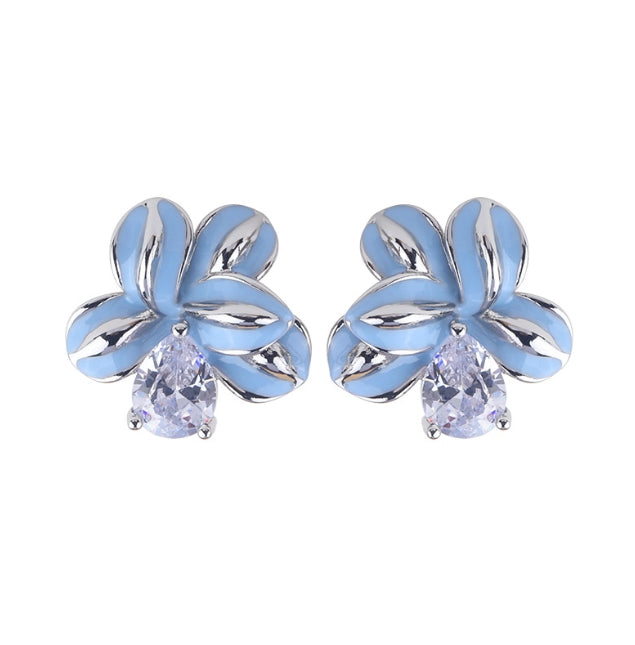Embellique crystal glass gold-plated brass enamel drop earrings French iris