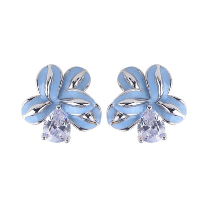 Embellique crystal glass gold-plated brass enamel drop earrings French iris