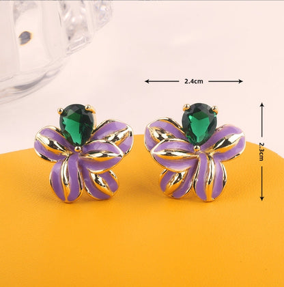 Embellique crystal glass gold-plated brass enamel drop earrings French iris