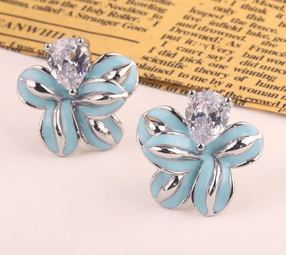 Embellique crystal glass gold-plated brass enamel drop earrings French iris
