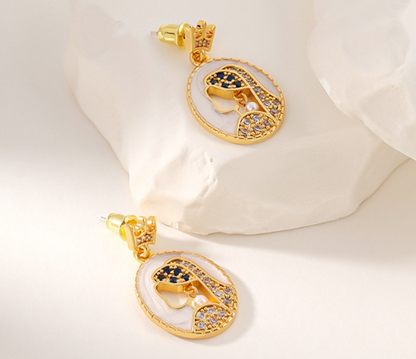 Earrings Embossed with Gold Colour Coin Earrings with Crystal and Pearls