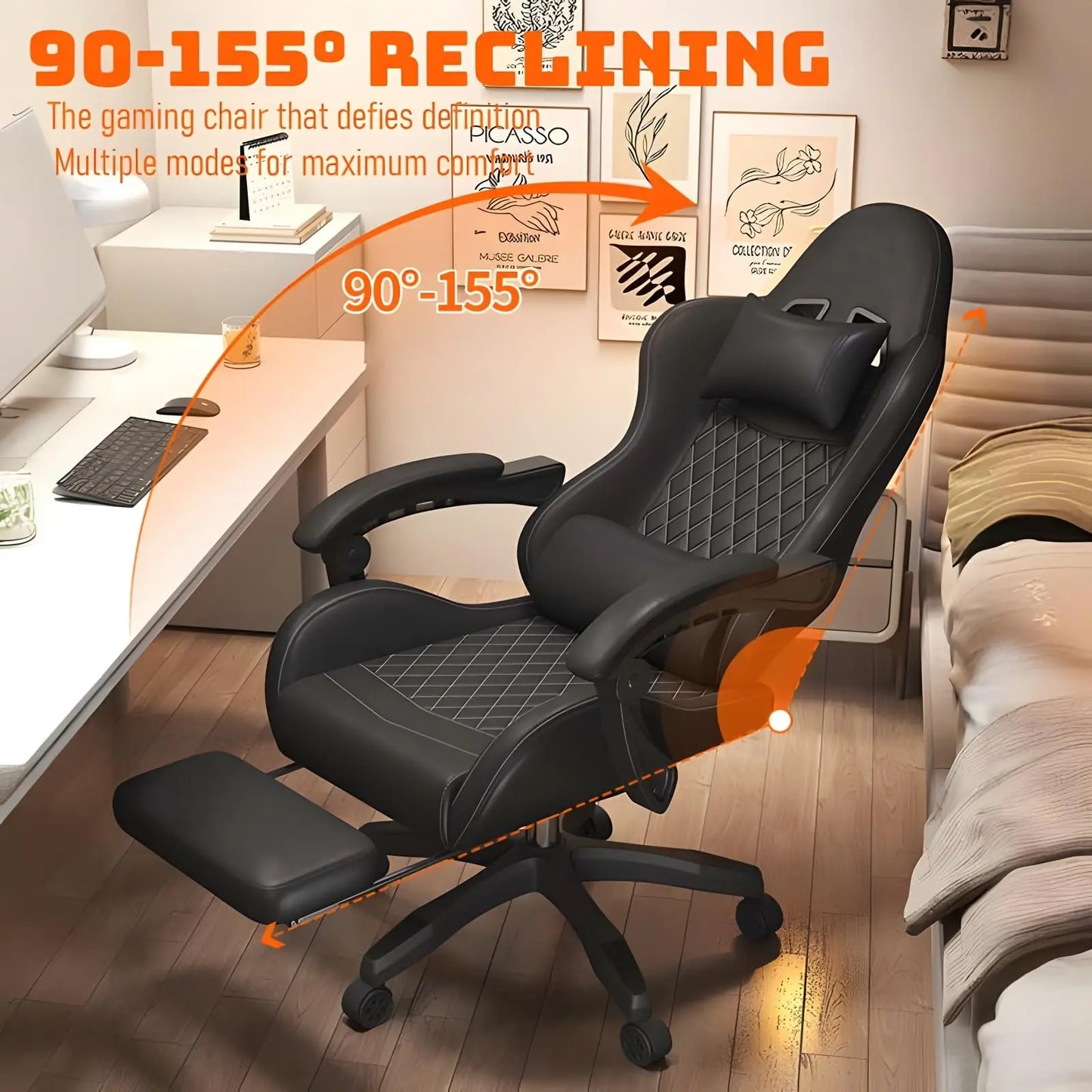 Ergonomic Office Chair with Massager and Footrest Gaming Racing Chair
