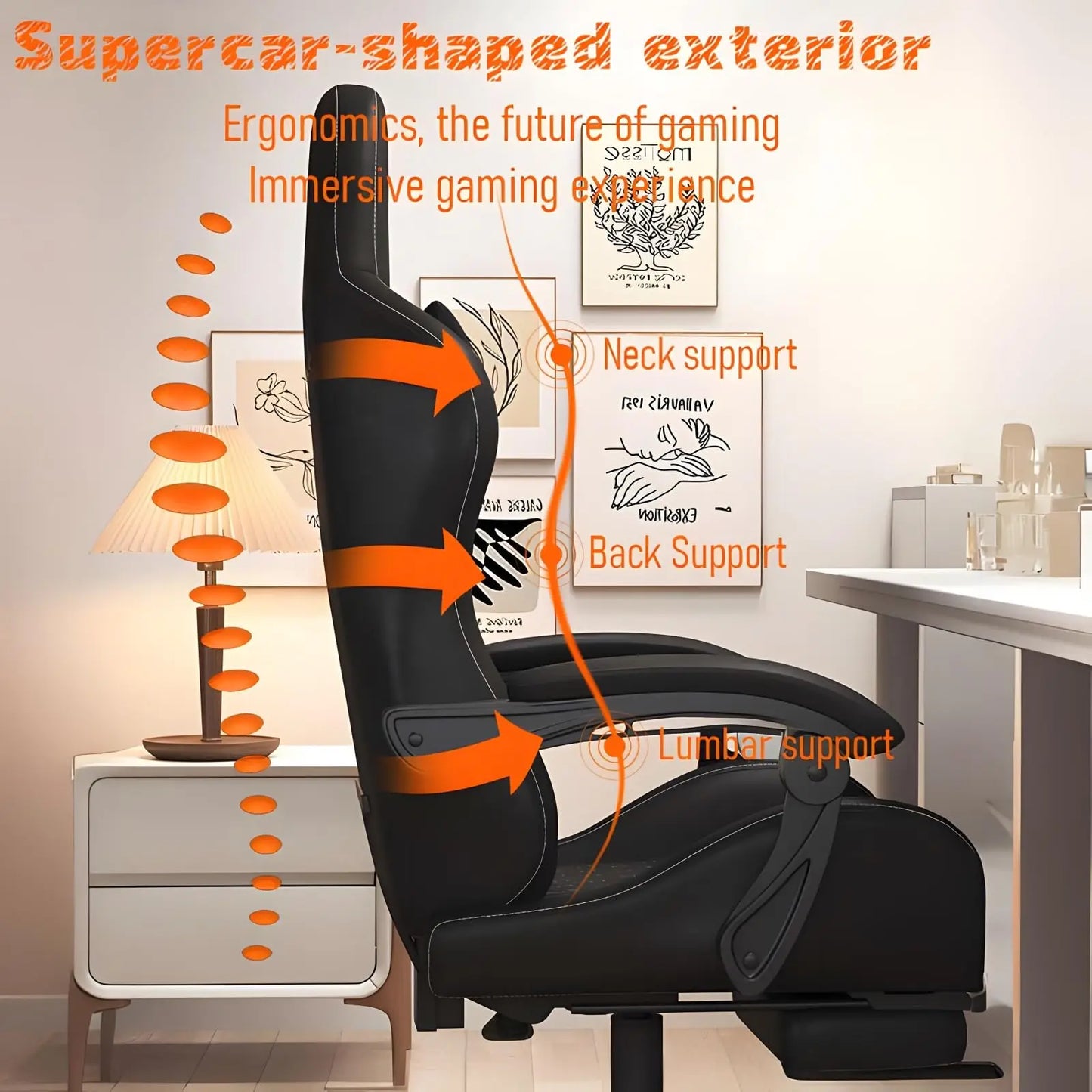 Ergonomic Office Chair with Massager and Footrest Gaming Racing Chair