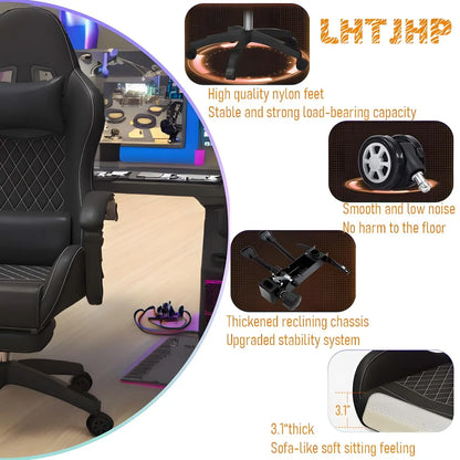 Ergonomic Office Chair with Massager and Footrest Gaming Racing Chair