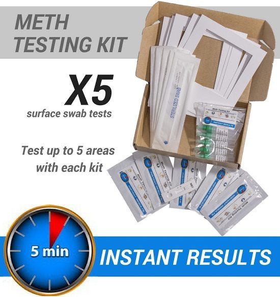 Meth Test Kit - 5 x Instant On-site Test Kits (Recommended for a 2 Bedroom Home)