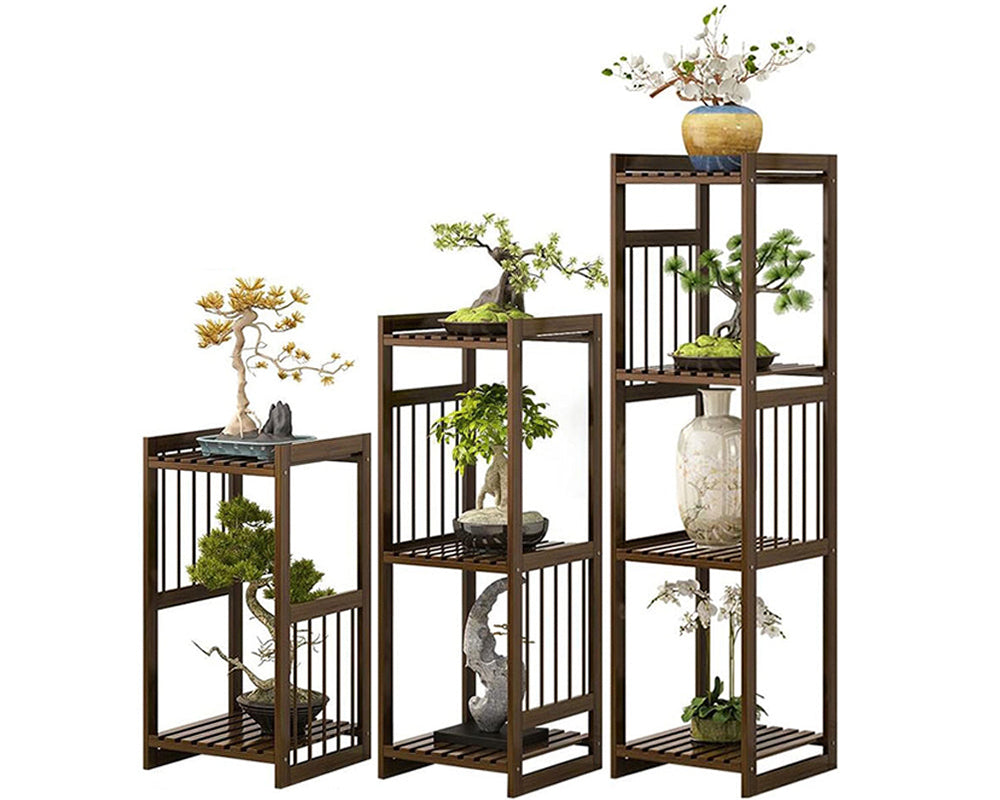 brown bamboo plant rack
