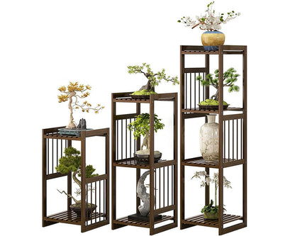 brown bamboo plant rack