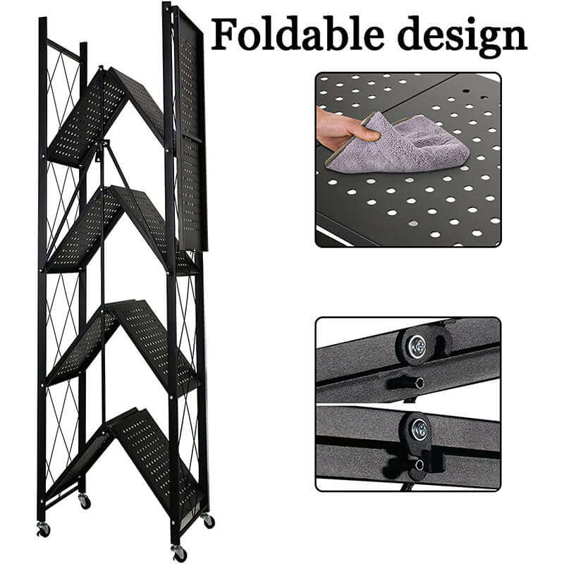 Foldable 5 Tier Kitchen Trolley Shelving Unit with Wheels - The Shopsite