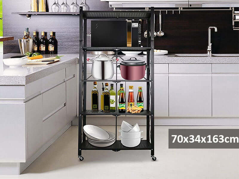 Foldable 5 Tier Kitchen Trolley Shelving Unit with Wheels - The Shopsite