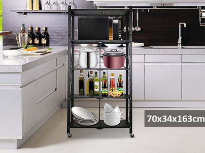 Foldable 5 Tier Kitchen Trolley Shelving Unit with Wheels - The Shopsite