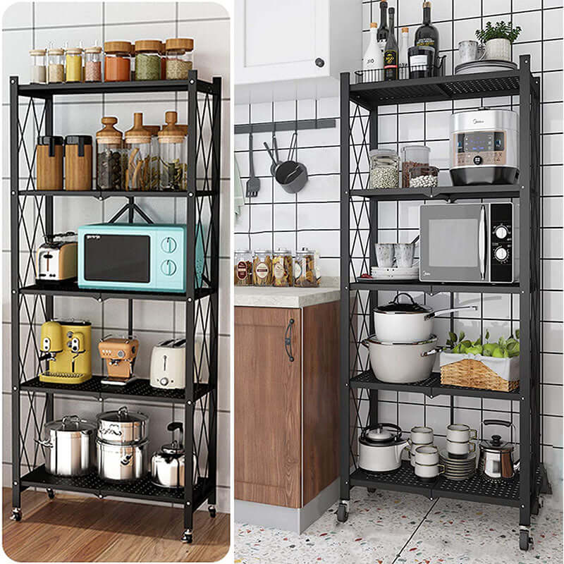 Foldable 5 Tier Kitchen Trolley Shelving Unit with Wheels