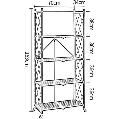 Foldable 5 Tier Kitchen Trolley Shelving Unit with Wheels - The Shopsite
