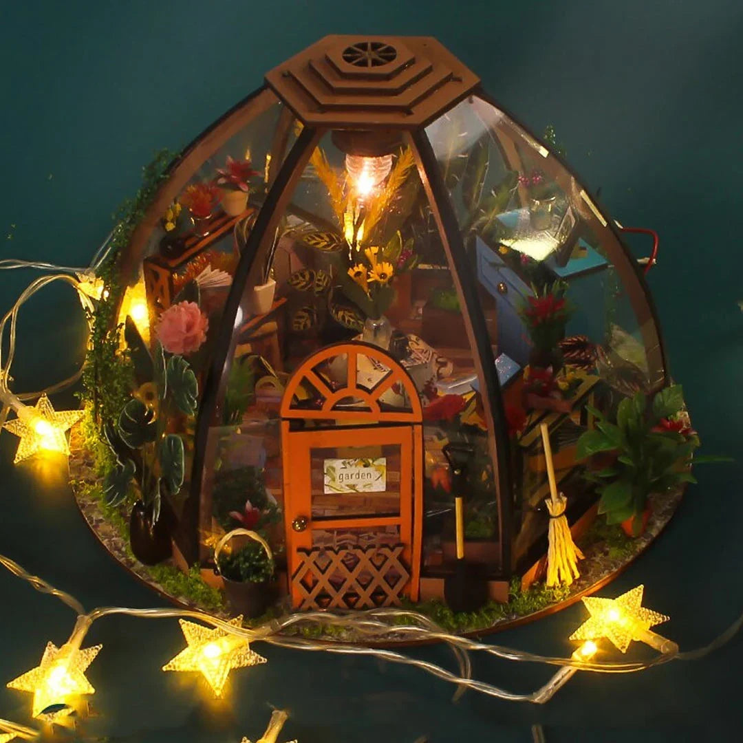 DIY Miniature Greenhouse Garden House Kit with LED Light