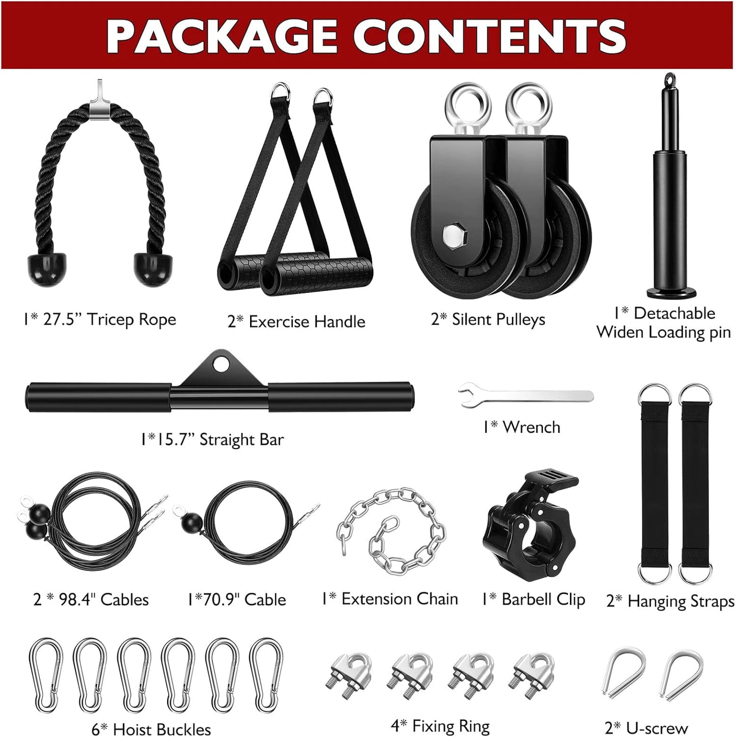 Fitness Pulley Cable System for Home Gym Weight Lifting
