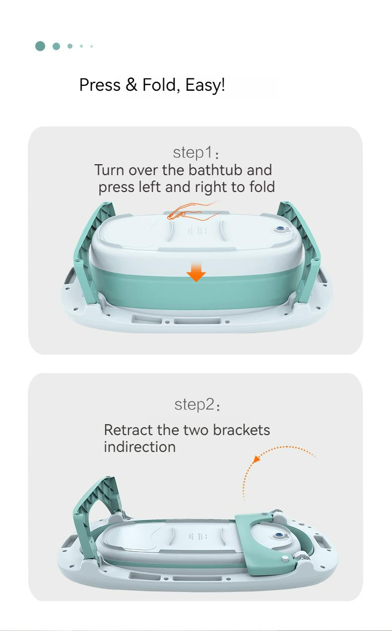 Foldable Bath Tub for Newborn, Baby & Kids With Thermometer-Pink