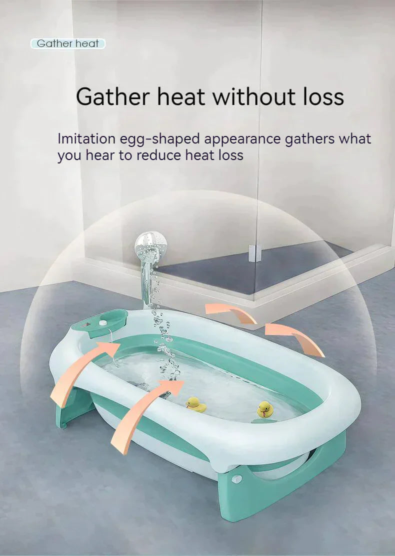 Foldable Baby Bath Tub & Soft Drying Bath Seat -Grey & Blue