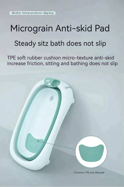 Foldable Baby Bath Tub & Soft Drying Bath Seat -Grey & Blue