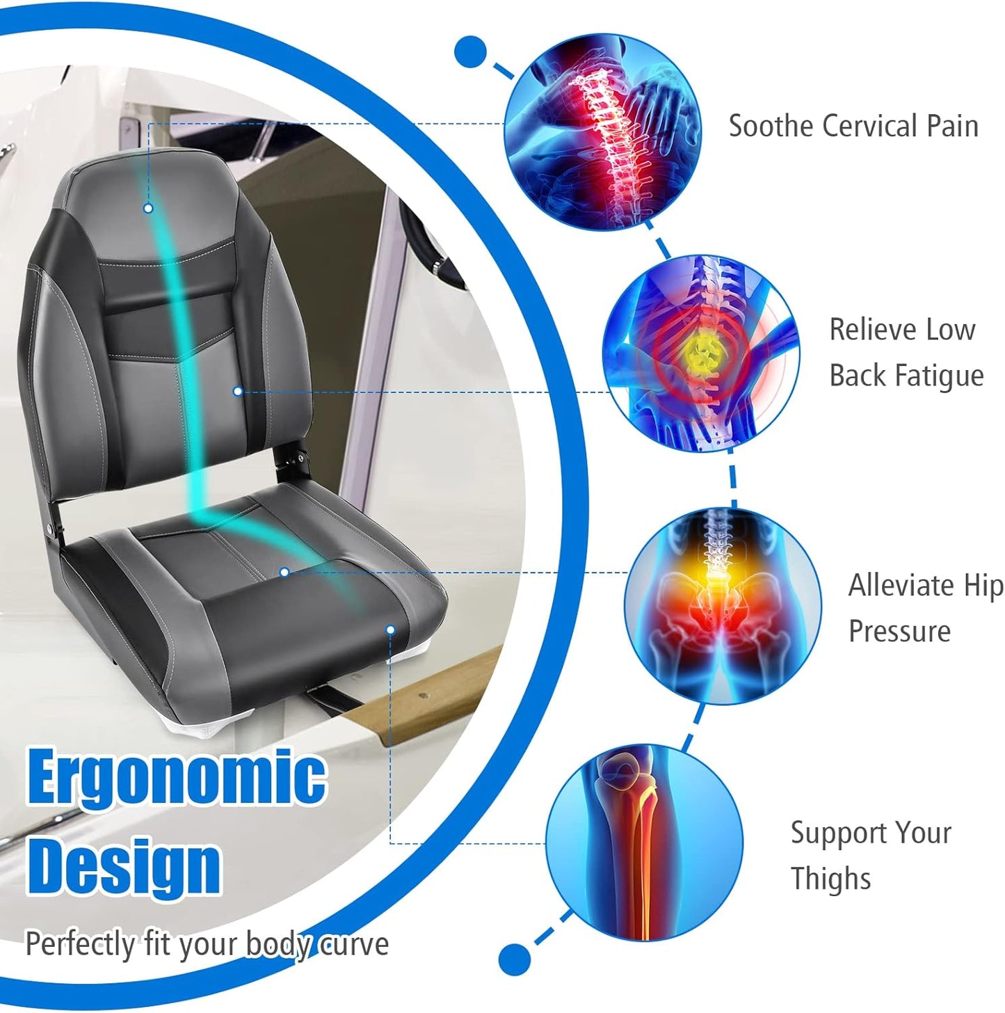 Folding Boat Seat Foldable Swivel Chairs Pair
