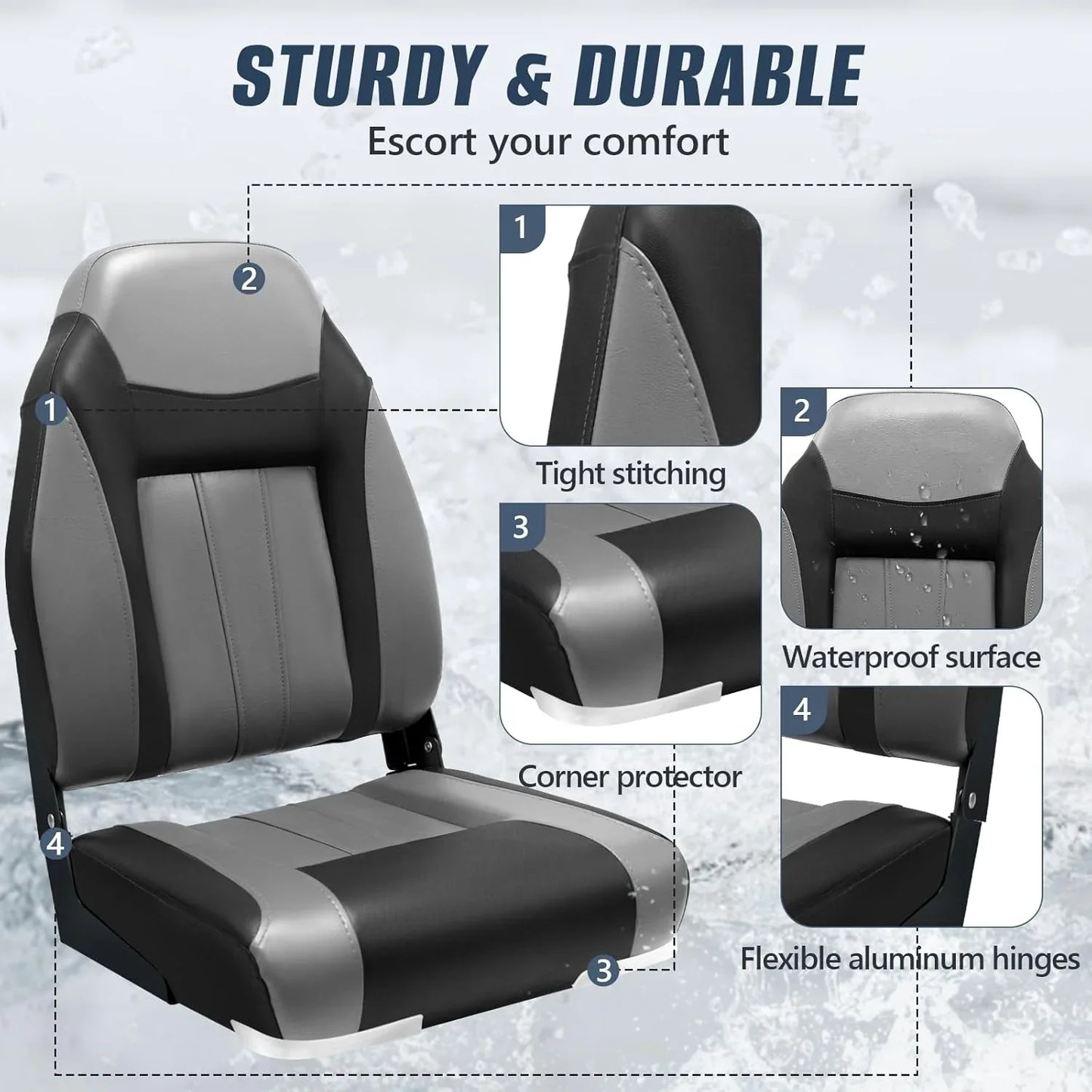 Folding Boat Seat Foldable Swivel Chairs Pair