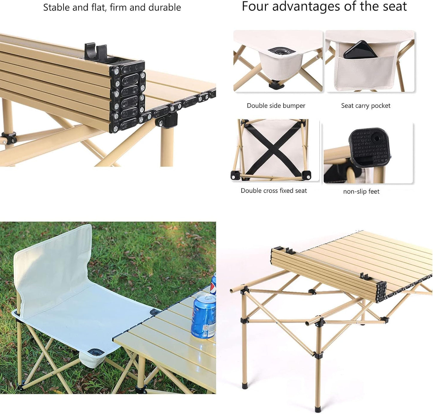 Folding Camping Table Chair Set Outdoor Dining Beach Picnic Chairs Bench