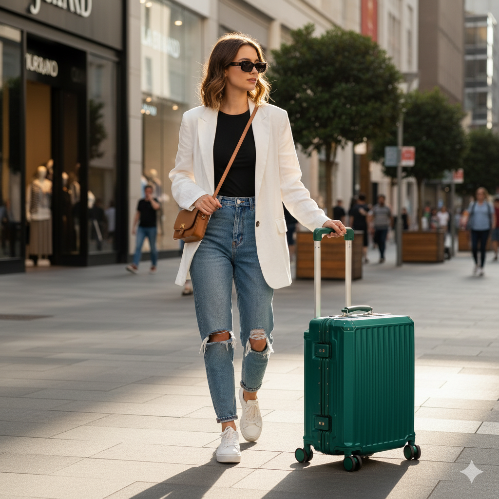 Medium Check In Luggage - Hard Shell Suitcase with Aluminum Frame | Fortex | Dark Green | 65 cm