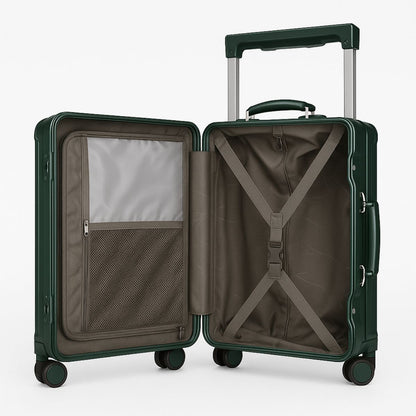 Medium Check In Luggage - Hard Shell Suitcase with Aluminum Frame | Fortex | Dark Green | 65 cm