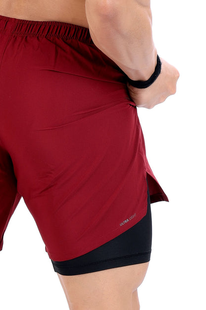 2 in 1 Compression Shorts Maroon