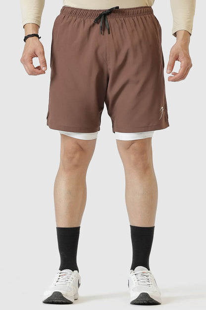 2 in 1 Compression Shorts Brown