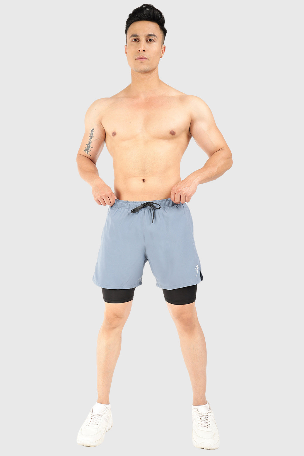 2 in 1 5" Compression Shorts Light Grey