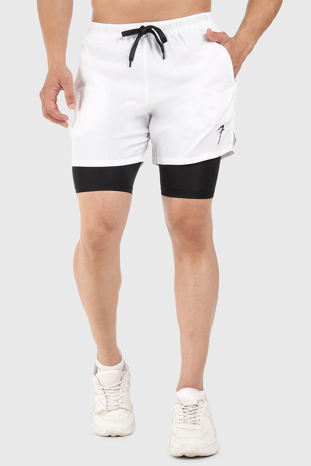 2 in 1 5" Compression Shorts White