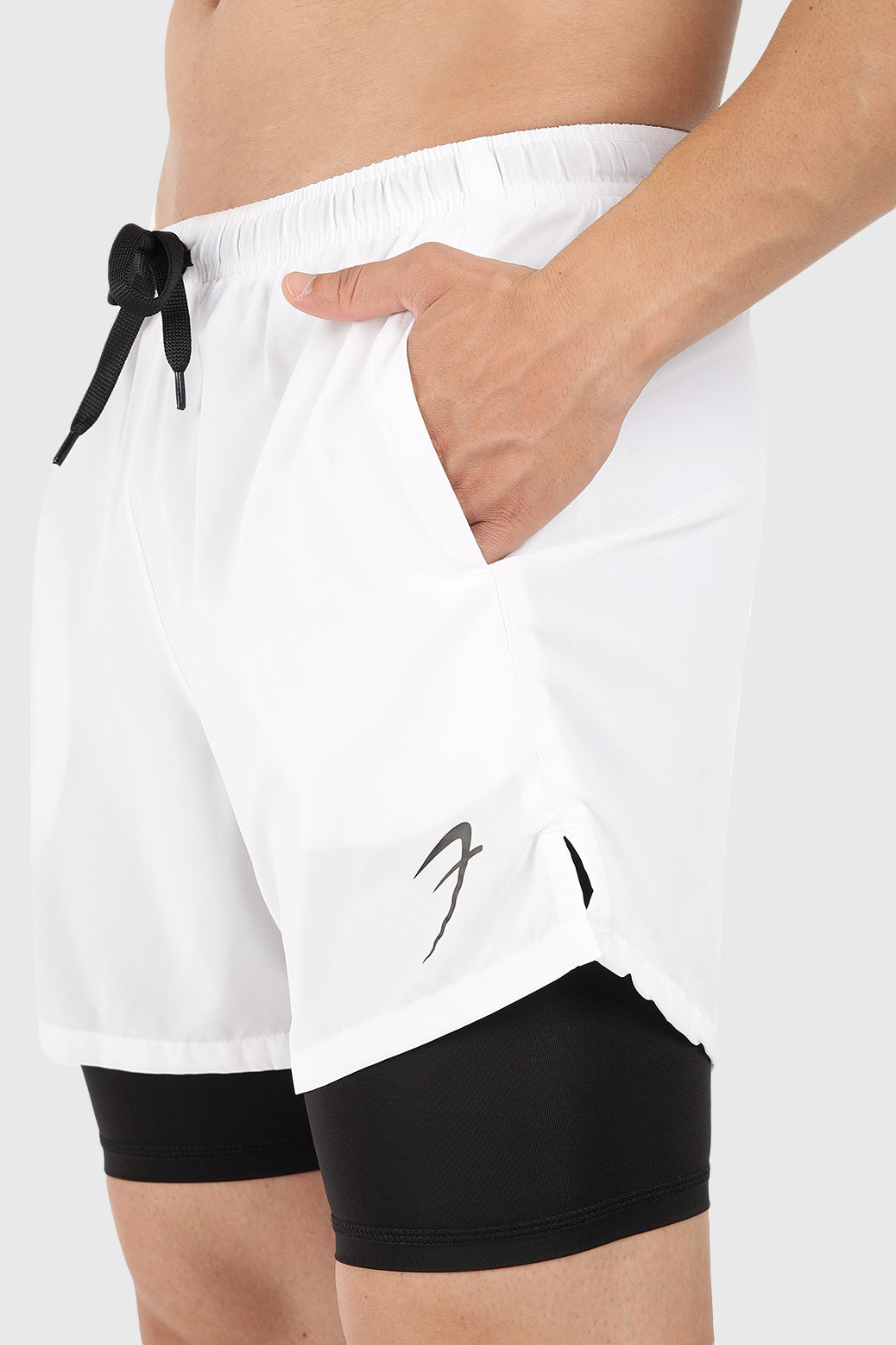 2 in 1 5" Compression Shorts White