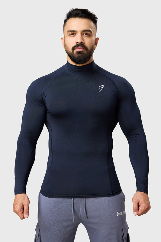 High Neck Compression Full Sleeves T-shirt Navy