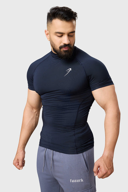 High Neck Compression T-shirt Navy