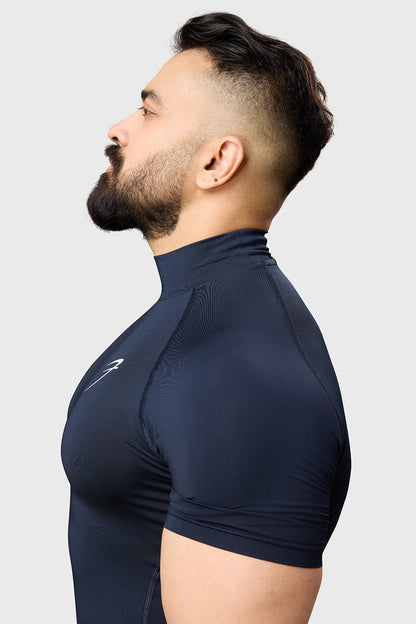 High Neck Compression T-shirt Navy