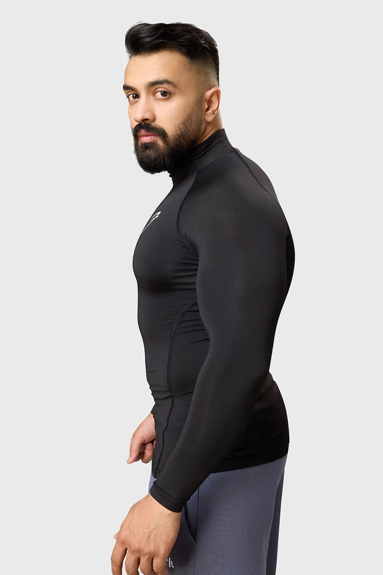 High Neck Compression Full Sleeves T-shirt Black