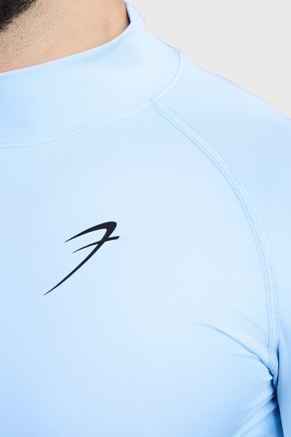 High Neck Compression Full Sleeves T-shirt Glacial Blue