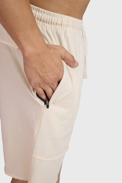 Raw Edge Oversized Shorts Beige