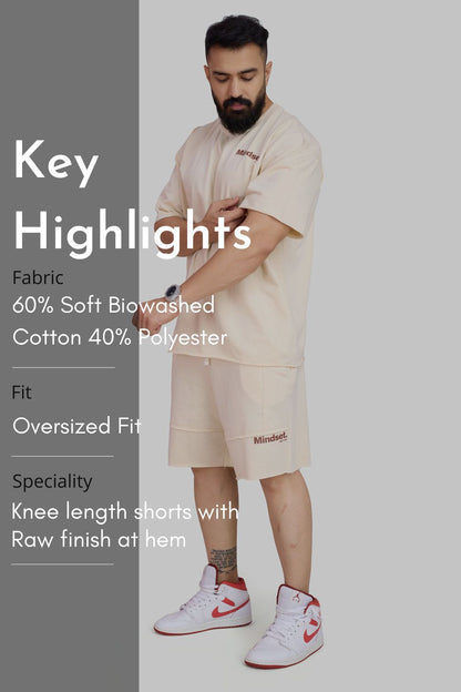 Raw Edge Oversized Shorts Beige