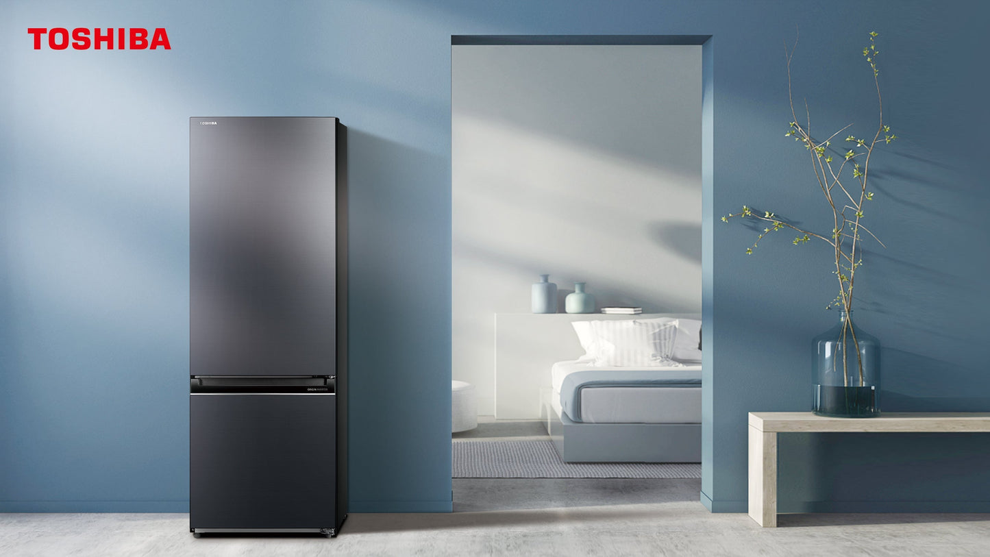 Toshiba 325L Bottom Mount Fridge Freezer Morandi Grey