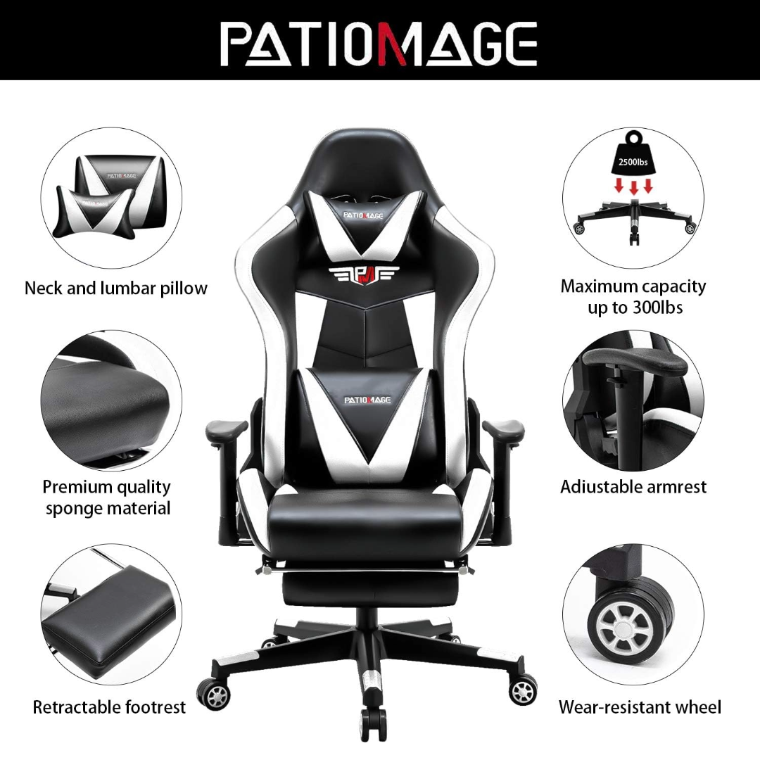 Gaming Office Chair Headrest, Lumbar Support and Footrest