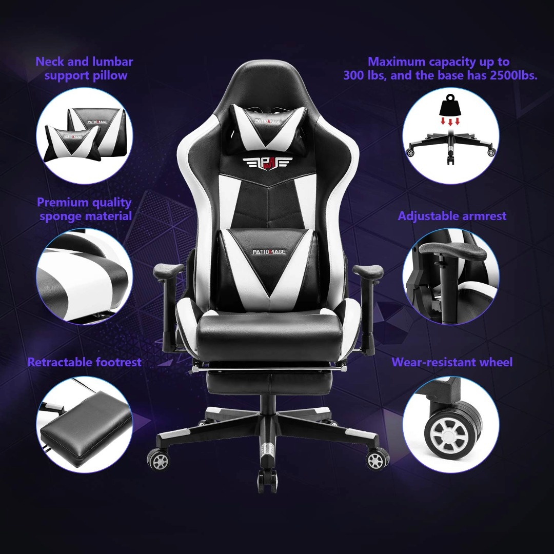 Gaming Office Chair Headrest, Lumbar Support and Footrest