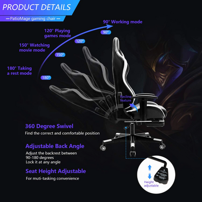 Gaming Office Chair Headrest, Lumbar Support and Footrest