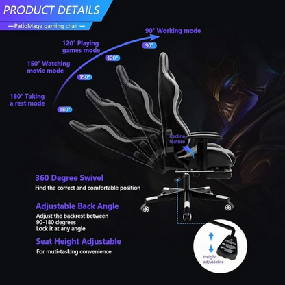 Gaming Office Chair Headrest, Lumbar Support and Footrest