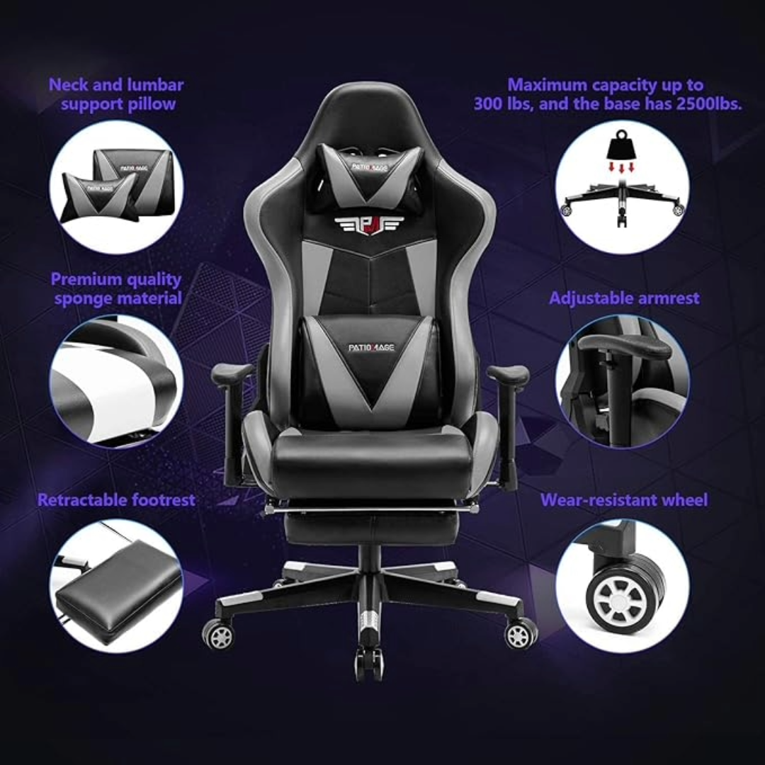 Gaming Office Chair Headrest, Lumbar Support and Footrest